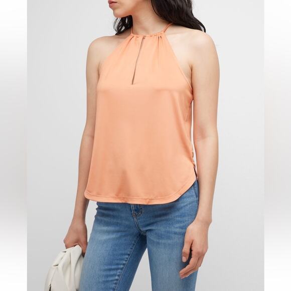 New Veronica Beard Kusumi Orange Keyhole Cutout Halter Neck Top Size Medium - Picture 1 of 9